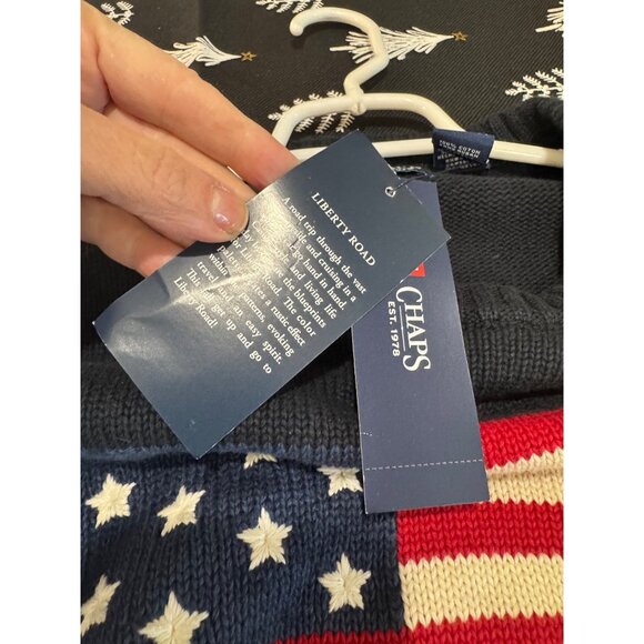 NWT Chaps Men  Iconic American Flag Sweater Navy Knit Sweater Preppy Academic XL - Picture 5 of 14